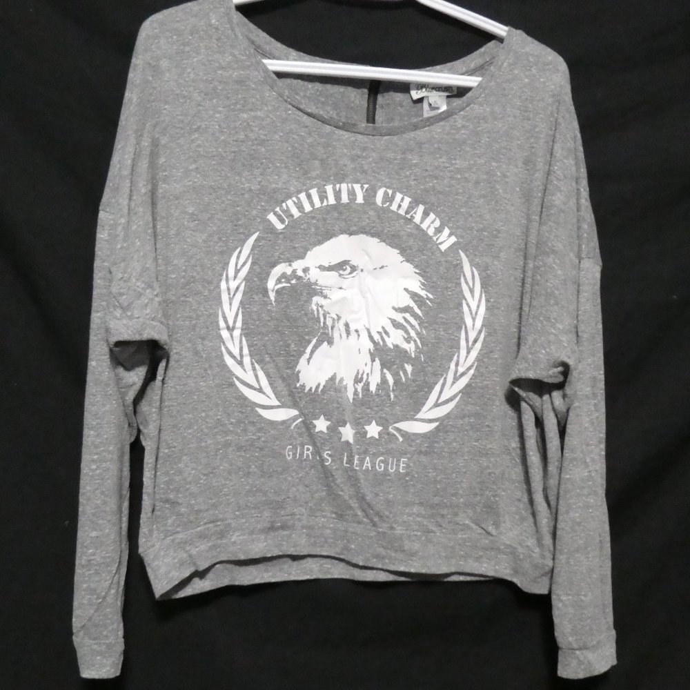 BLUE CRUSH, size large, graphic grey long sleeve pullover shirt, 1/4 zip back